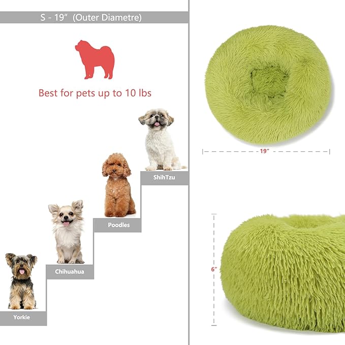 Small Dog Bed Calming Dogs Bed for Small Dogs Anti-Anxiety Puppy Bed Machine Washable Fluffy Luxury Anti-Slip Waterproof Mute Base Warming Cozy Soft Pet Round Bed