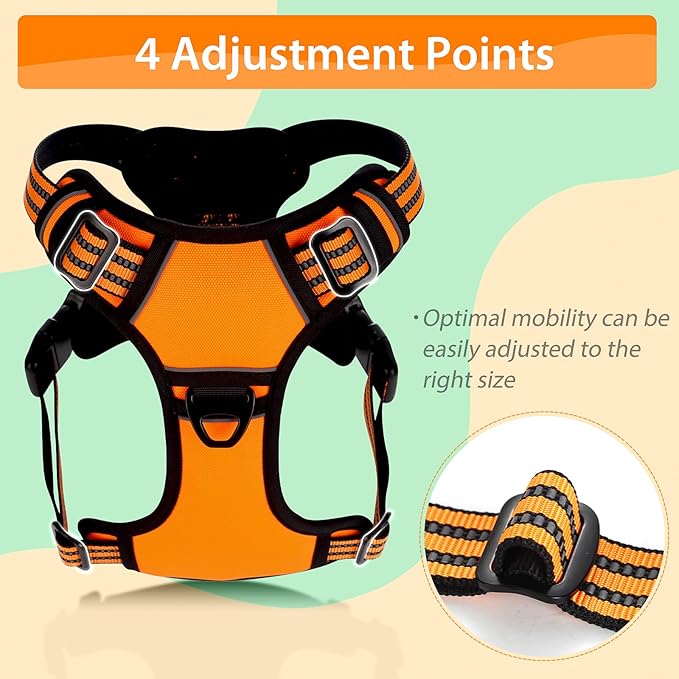 Dog Harness,No Pull Pet Harness Adjustable Reflective Pet Harness Easy Control Handle for Small to Large Dogs Soft Padded Puppy Vest (Orange, Medium)