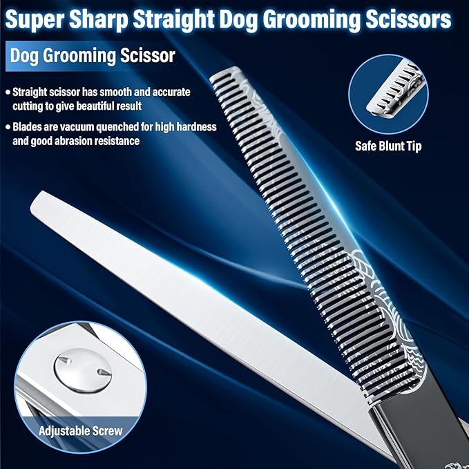 Purple Dragon Dog Grooming Scissors 7-Inch Thinning Shears- Professional Pet Hair Trimming Shears for Dogs & Cats, Sharp 440C Japanese Steel, Ergonomic Design for Comfort and Precision