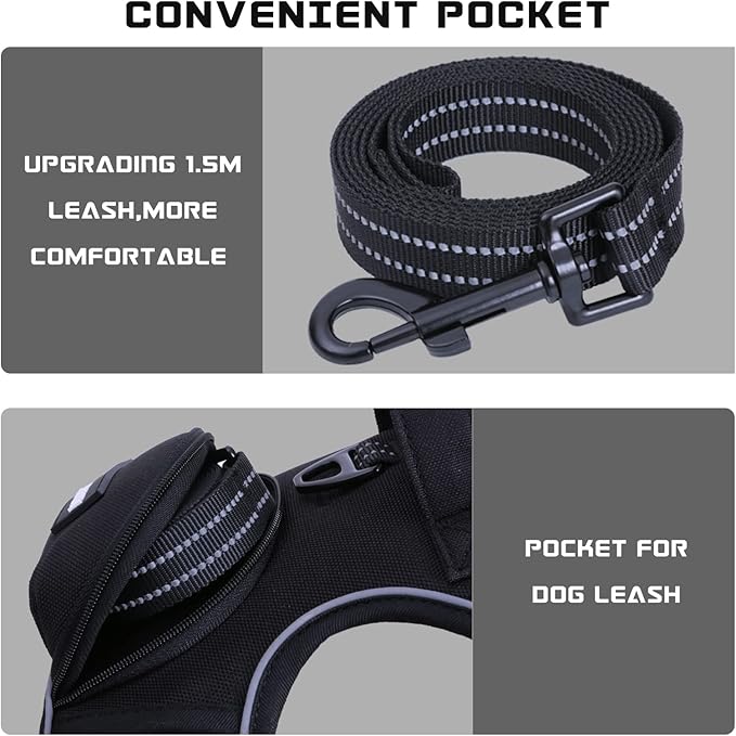No Pull Dog Harness for Medium Dogs, Adjustable No Choke Pet Vest with Dog Leash Fit Smart Reflective Pet Walking Harness for Training Easy Control Soft Handle Black S