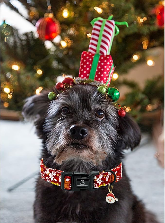 Lionheart glory Christmas Dog Collar, Red Christmas Santa Deer Dogs Collar Adjustable Soft Comfortable Collars for Large Dogs Girl or Boy Pet Gift Fall Cute Collar