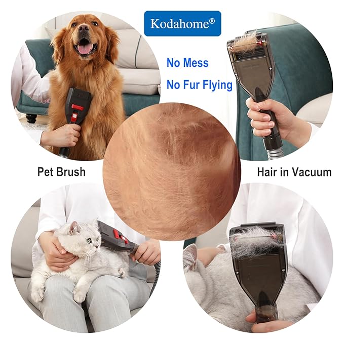 Pet Shedding Brush Vacuum Attachment, Grooming Tool Kit for Most Vacuums, Cat Dog Hair Deshedding Groomer with Extension Hose and Universal Adapters