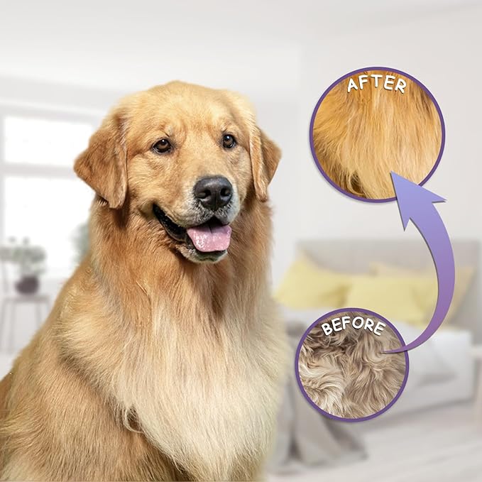 Detangling Pet Comb for Dog & Cat, Grooming Comb with Long & Short Stainless Steel Teeth, Safely Remove Knots & Tangles for Healthy Shiny Coat, Gentle Effective Detangling Tool for Pet Hair (Violet)