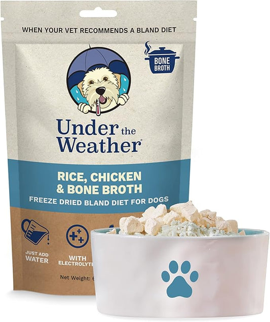 Under the Weather Bland Diet for Dogs | Easy to Digest for Sick Dogs |Always Be Ready| Contains Electrolytes - All Natural Freeze Dried 100% Human Grade Meats| 1 Pack- Chicken, Rice & Bone Broth - 6oz