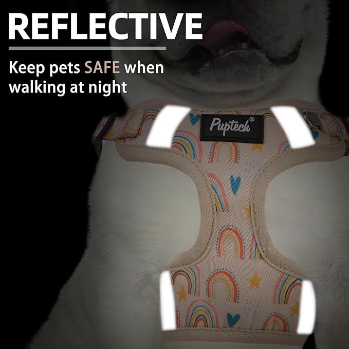 PUPTECK No Pull Dog Harness and Leash Set Reflective No Choke Step in Puppy Halter for XS Small and Medium Sized Dogs, Beige, Printed Fabric, L