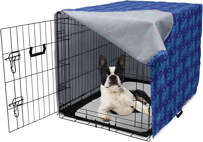 Lunarable Contemporary Blue Dog Crate Cover, Repetitive Pattern with Silhouette Style Bicycles, Easy to Use Pet Kennel Cover for Small Dogs Puppies Kittens, 22 Inch, Dark Violet Sky Blue