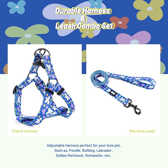 QQPETS Dog Harness Leash Set Adjustable Heavy Duty No Pull Halter Harnesses for Small Medium Large Breed Dogs Back Clip Anti-Twist Perfect for Walking