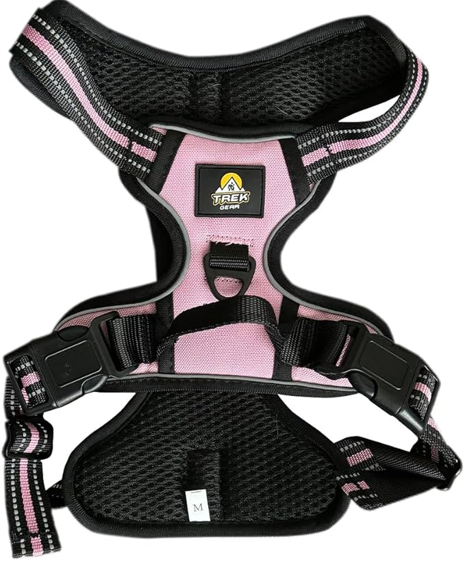 TrekGear Dog Harness, Pet Harness with 2 Leash Clips, Adjustable Soft Padded Dog Vest, Reflective No-Choke Pet Oxford Vest with Easy Control Handle (Pink - Small)