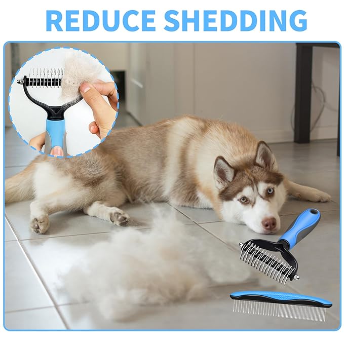 2 in 1 Pet Grooming Comb for Cats and Dogs – Stainless Steel Teeth and TPR Design for Detangling, Deshedding, and Dematting, Ideal for Long and Short Hair Pets