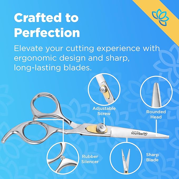 Equinox Professional Hair Scissors Set - Pro Barber Kit, Includes Cutting Scissors, Thinning Shears, Straight Razor, 3 Combs, Clips, Grippers - Salon & Barber Supplies, Hair Tools