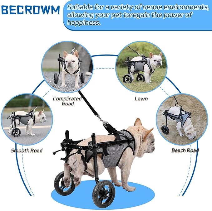 Small Dog Wheelchair for Back Legs, Light Weight Dog&Cat&Pets Wheelchair Cart with Disabled Hind Legs Walking, Adjustable Doggy Wheelchair Cart with Wheels for Back Legs