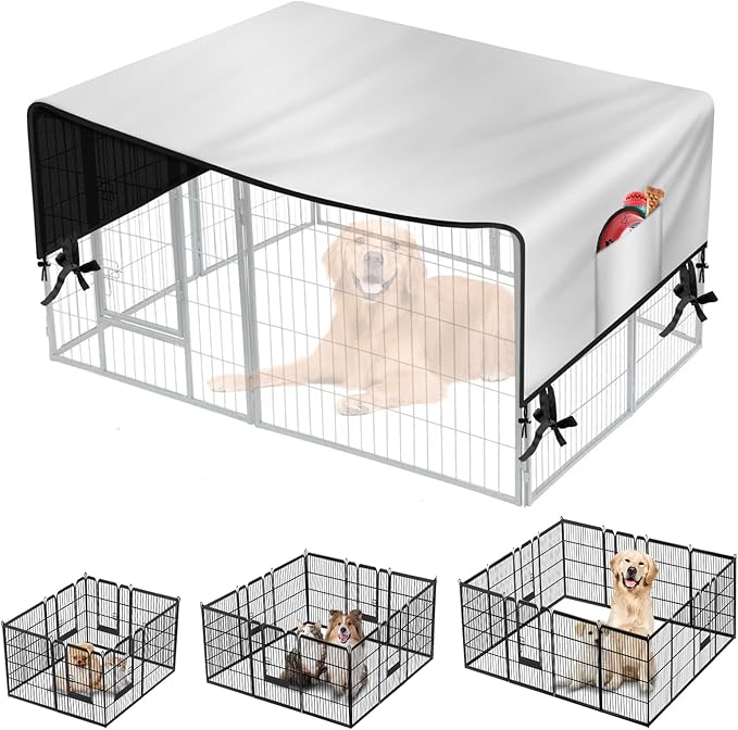 Dog Playpen Cover,Heavy Duty 600D Oxford Fabric with Sun/Rain Dog Play Pen Cover Top Sun Shade Specialized Fits for 24/32/40/45/50"Panels Dog Playpen.( Cover Only)