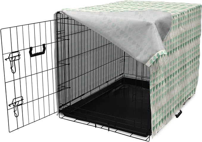 Lunarable Aquamarine Dog Crate Cover, Romantic Pattern with Heart Shapes in Rows, Easy to Use Pet Kennel Cover for Medium Large Dogs, 48 Inch, Champagne Laurel Green