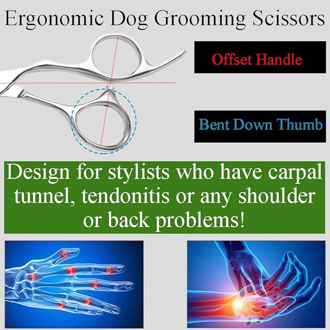 Professional Dog Grooming Curved Straight Thinning/Blending/Chunking Scissors Kit JP-440C Stainless Steel Pet Cat Hair Cutting/Trimming Shears Silver (8" (23-Tooth))