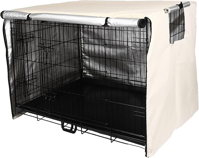 Senmortar Double Door Dog Crate Cover Wire Dog Cage Cover Waterproof Durable Lightweight 420D Polyester for Pet Crates Beige 42 inches