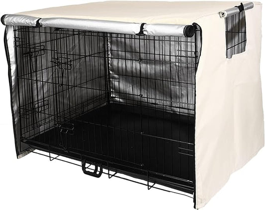 Senmortar Double Door Dog Crate Cover Wire Dog Cage Cover Waterproof Durable Lightweight 420D Polyester for Pet Crates Beige 48 inches
