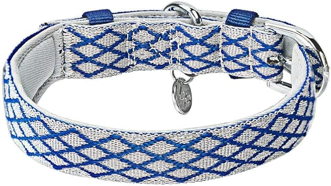 Blueberry Pet 2 Patterns Diamond Pattern Adjustable Neoprene Padded Dog Collar with Metal Buckle - Royal Blue, Neck 9-12.5", for Small Breed