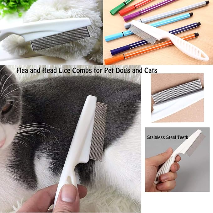 Set of 10 Pet Dog Grooming Lice Comb, Metal Head Comb for Long Hair, Dog Tear Stain Remover Combs, Hair Combs Remover for Dogs Cats, Removes Crust Mucus and Stains - 5 Types