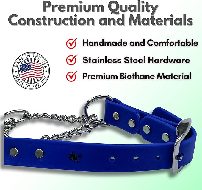 Martingale Collar for Dogs, Biothane, Stainless Steel Hardware, No Pull, Made in The USA, Professional Grade, Extra Large, Blue