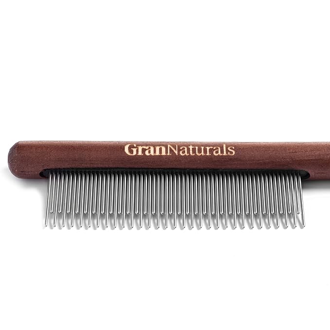 GranNaturals Wooden & Metal Pet Comb for Detangling Hair, Grooming Fur, Dematting for Large and Small Dogs, Short Haired Cats