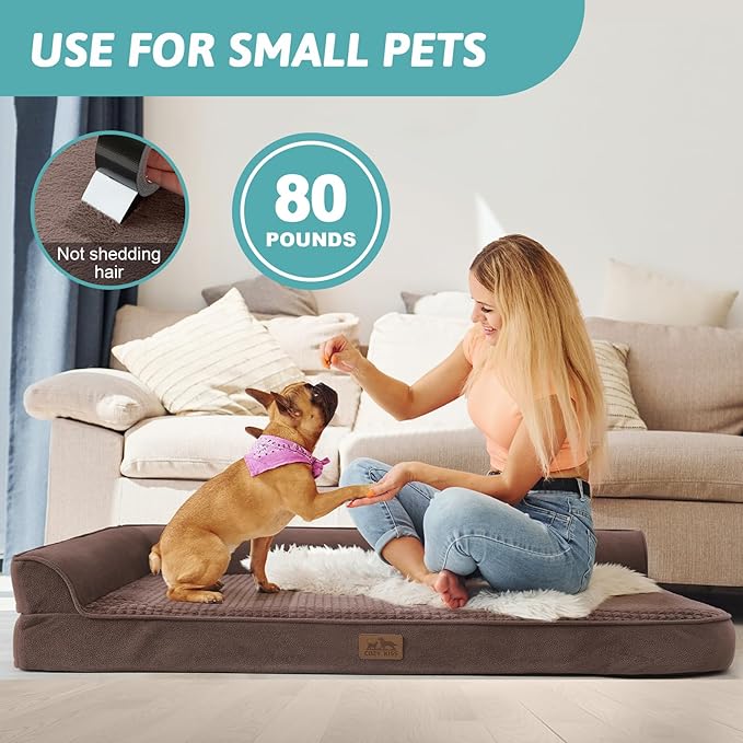 Orthopedic Dog Bed for Medium Dogs,Waterproof Dog Sofa Beds Medium, Supportive Foam Pet Couch Bed with Removable Washable Cover,Waterproof Lining and Nonskid Bottom,Brown(M,36" L x 27" W x 7.5" Th)