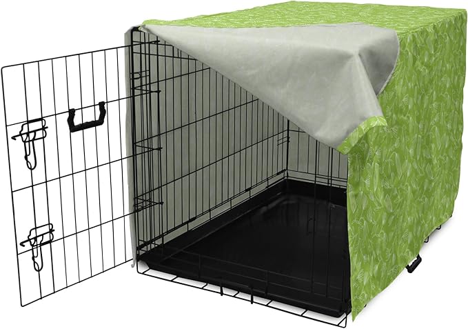 Ambesonne Floral Dog Crate Cover, Vintage Inspired Simplistic Outline Flowers Nature Botany Art Repetition, Easy to Use Pet Kennel Cover for Cats & Medium Dogs, 24 Inch, Lime Green and White