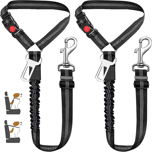 Vehicle Harnesses, 2 in1 Dog Belts for Cars, 2 Pack Pet Harnesses Headrest Restraint Clip Adjustable Dog Car Harness Belt with Anti-Shock Elastic Bungee Buffer for All Vehicles (Black)