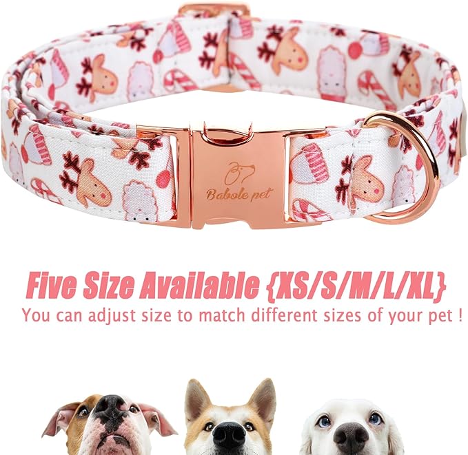Christmas Dog Collar for Large Dog,White Pink Claus Elk Santa Male Dog Collar with Safety Metal Buckle Adjustable Puppy Collars for Small Medium Boy Dog,L, Neck 16"-24"
