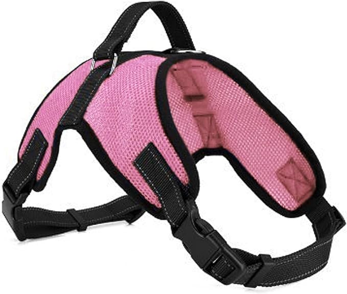 No Pull Reflective Adjustable Dog Harness with Handle- Comfortable Soft All Weather Mesh, Easy On Puppy Harness for Small Medium and Large Dogs (Pink) XX-Small