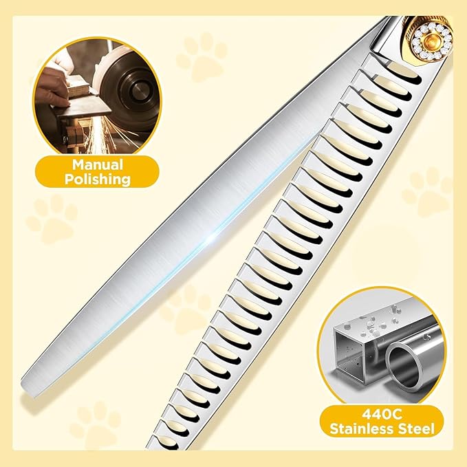 Gimars 8 Inch Sharp 26 Teeth Professional Dog Grooming Scissors Heavy Duty 440C Stainless Steel Ergonomic Pet Grooming Scissor for Dogs, Cats and Other Animals