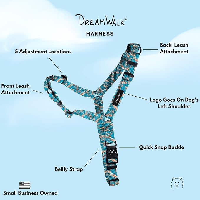 ShawnCo Dream Walk No-Pull Dog Harness- Adjustable, Comfortable, Easy to Use Pet Halter to Help Stop Pulling for Small, Medium and Large Dogs- Art Pattern Designs (Freckle's Garden, L)