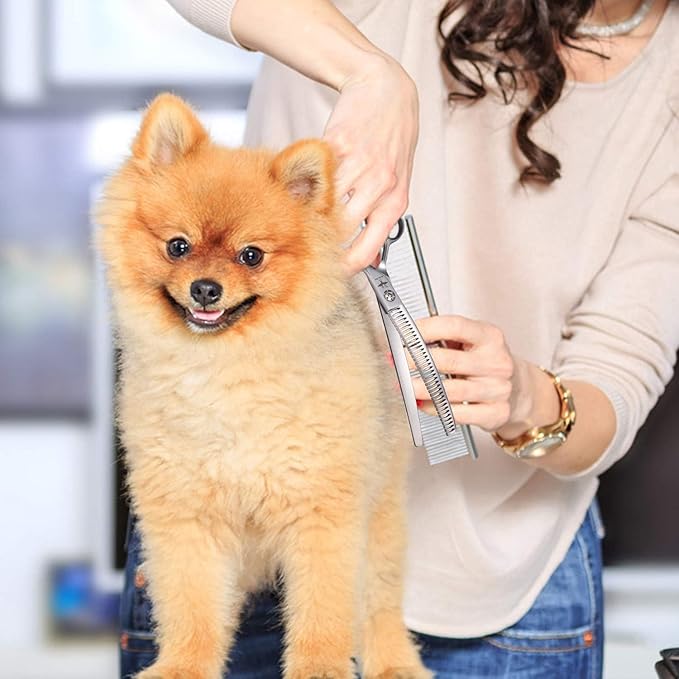 PURPLEBIRD 7 Inch Downward Curved Dog Grooming Scissors Pet Thinning Texturizing Shears Professional Safety Blunt Tip Trimming Shearing for Dogs Cats Face Paws Limbs Japanese Stainless Steel Silver