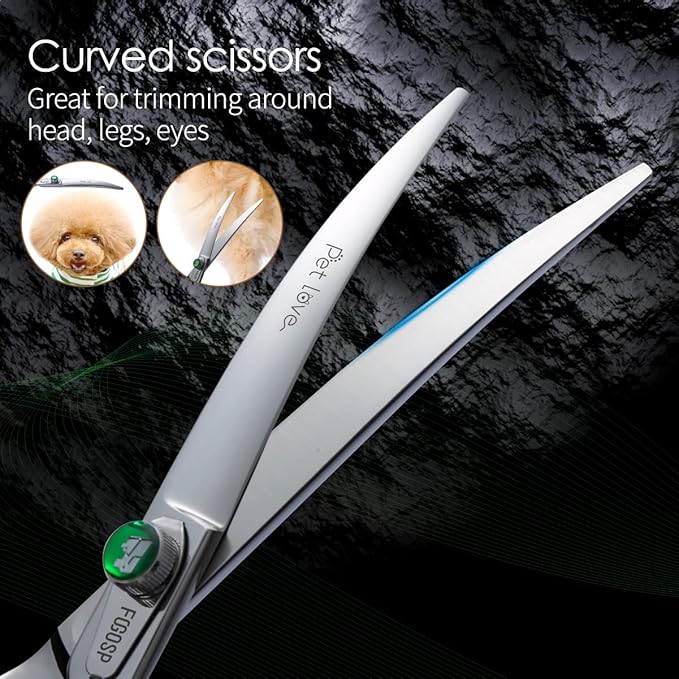 Professional Dog Grooming Scissors Kit Japan 440C Stainless Steel 7.0 in Curved Thinning Straight Chunker Shears and Comb 5pcs Set for Grooming Dogs Cat Pet