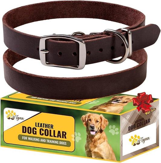 Adityna - Leather Dog Collar for Extra-Small Dogs and Puppies - Classic Style, Soft and Strong, Heavy Duty Leather Dog Collars for XSmall Dogs (XS - Neck: 10-13 inches, Brown)