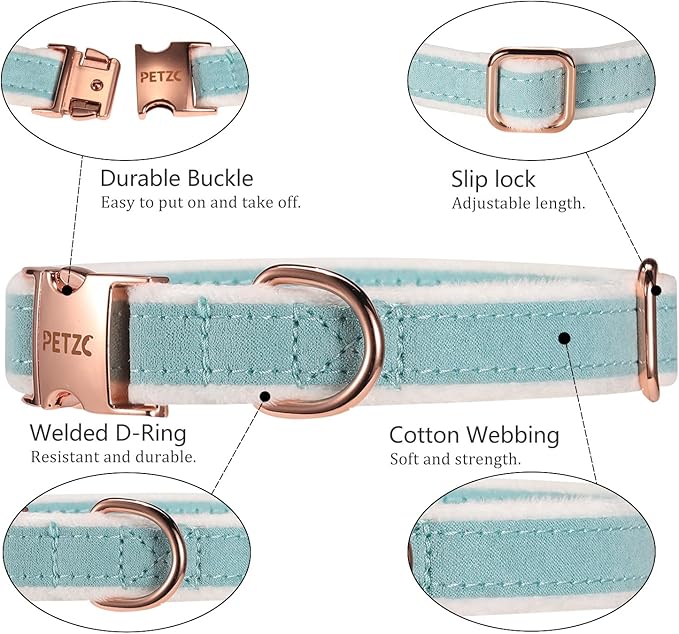 Dog Collar,Metal Buckle Pet Collar Suede Dog Collar Soft&Comfy Adjustable Pet Gift Collars with Bow for Small Medium Large Dogs (Large, Blue&White)