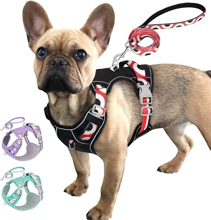 No Pull Dog Harness and Leash Set,Reflective Dog Harness with Easy Control Soft Handle,Adjustable and Comfortable for Easy Walking,Fit Small Medium Large Breed Dogs,Black,M
