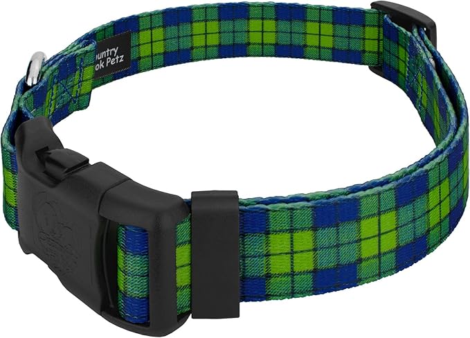 Country Brook Petz - Deluxe Blue and Green Plaid Dog Collar - Made in The U.S.A. - Plaid and Argyle Collection Featuring Charming Designs (1 Inch, Medium)