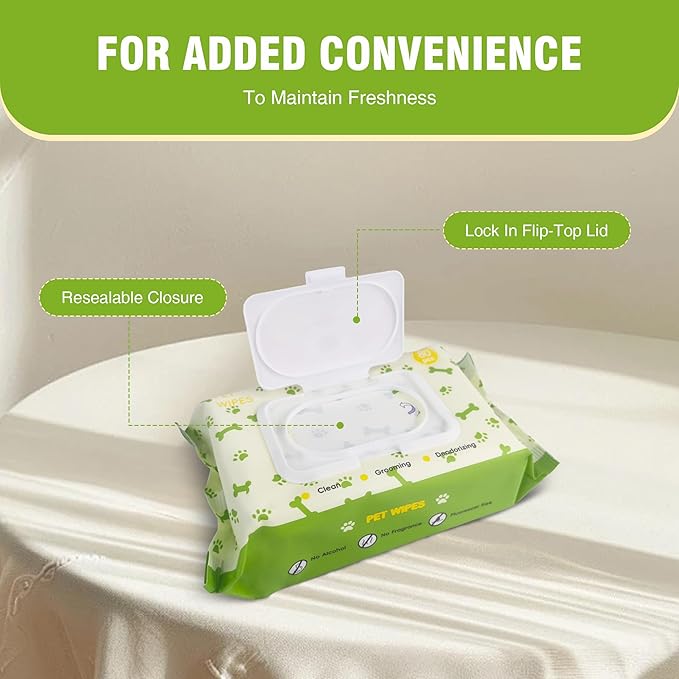 Petux Pet Wipes for Dogs and Cats, Unscented Dog Wipes Cleaning Deodorizing with Aloe Vera & Vitamin E, Soft Skin-Friendly Cat Wipes for Paws, Body, Bum, Fur and Face, 80 Count