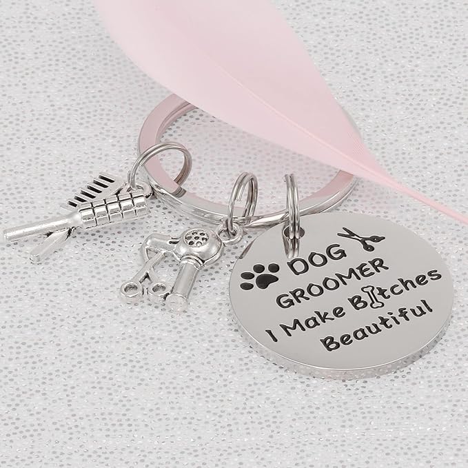 Kivosliviz Dog Groomer Gifts Keychain for Dog Groomers Women Men Key Chains Dog Stylist Presents Dog Grooming Items Pet Hair Groomer Keyring Jewelry Dog Groomer keychain