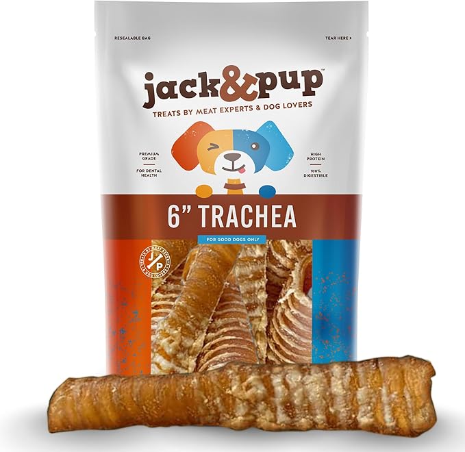 Jack&Pup 6" Flat Beef Trachea for Dogs | All Natural Single Ingredient Dog Treat Dog Trachea Chews | Savory and Fun Treat for Dogs (10 Pack)