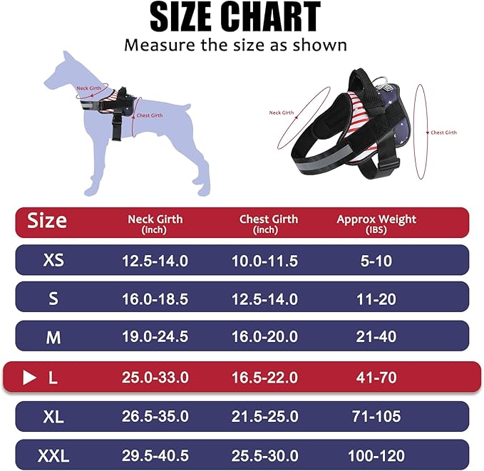 Bolux Dog Harness, No-Pull Reflective Dog Vest, Breathable Adjustable Pet Harness with Handle for Outdoor Walking - No More Pulling, Tugging or Choking (Flag, Large)