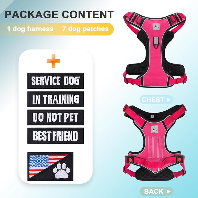 Service Dog Harness, No Pull Pet Harness with 2 Leash Clips, Reflective Adjustable No Choke Dog Vest with 5 PCS Patches,Vest Harness with Easy Control Handle Walking,Hiking,Training