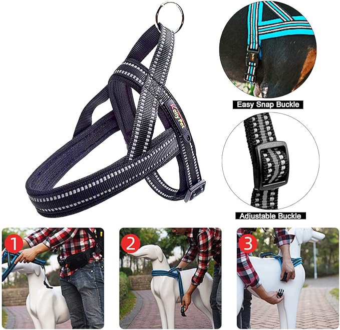 Dog Harness No Pull Easy Padded Pet Harness with Adjustable Botton Front Clip Reflective Puppy Harnesses for Small Medium Large Dogs (Black,XS)