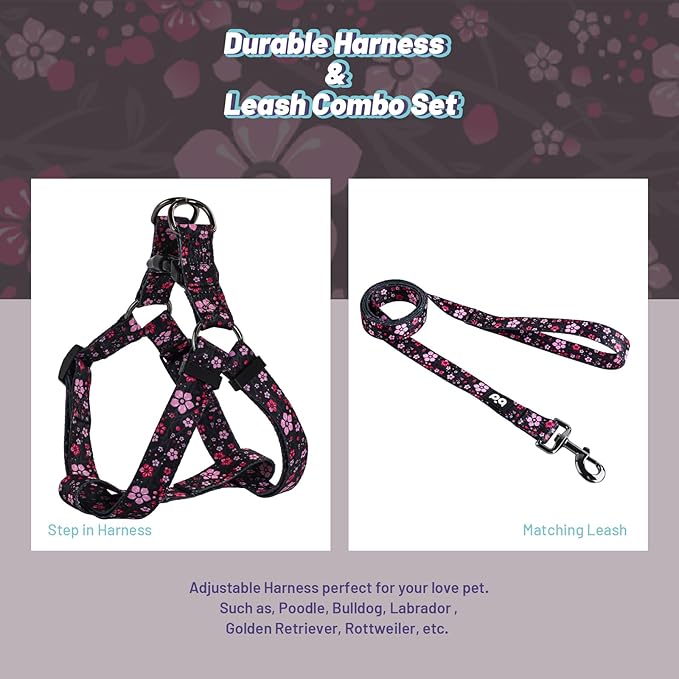 QQPETS Dog Harness Leash Set Adjustable Heavy Duty No Pull Halter Harnesses for Small Medium Large Breed Dogs Back Clip Anti-Twist Perfect for Walking
