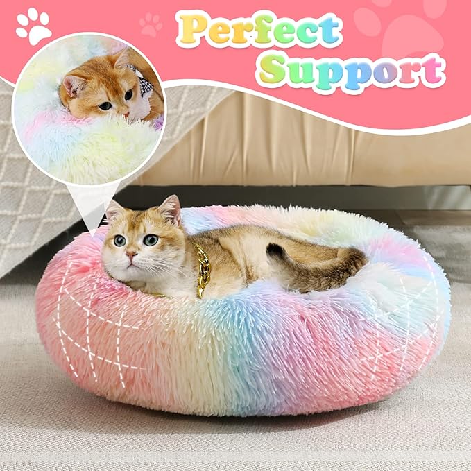 JOLLYVOGUE Dog Beds, Calming Small Dog Bed, Anti-Anxiety Dog Bed for Small Dogs, Fluffy Donut Dog Bed, Cozy Dog Cat Cushion Bed for Small Medium Dogs (24")