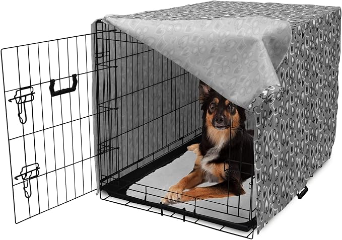 Lunarable Casino Dog Crate Cover, Playing Cards Abstract Style with Monochrome Display Gambling Theme, Easy to Use Pet Kennel Cover for Medium Large Dogs, 36 Inch, Black White Grey