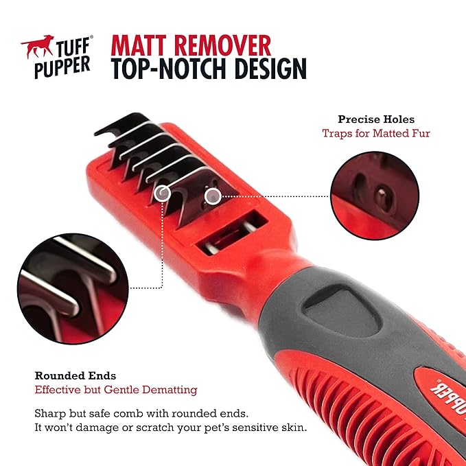 Tuff Pupper Deep Knot and Mat Remover Tool | Dematting Brush for Dogs, Cats, and Small Animals | Mat Splitting Grooming Comb for Long and Short Fur Pets