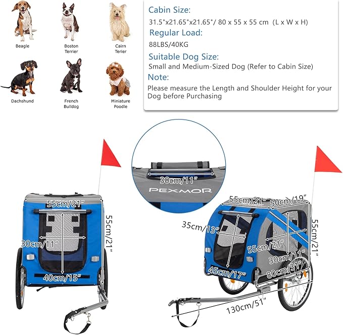 PEXMOR Dog Bike Trailer, Folding Pet Dog Trailer Cart for Bicycle, Bike Cargo Wagon Carrier w/Universal Hitch & 20" Wheel