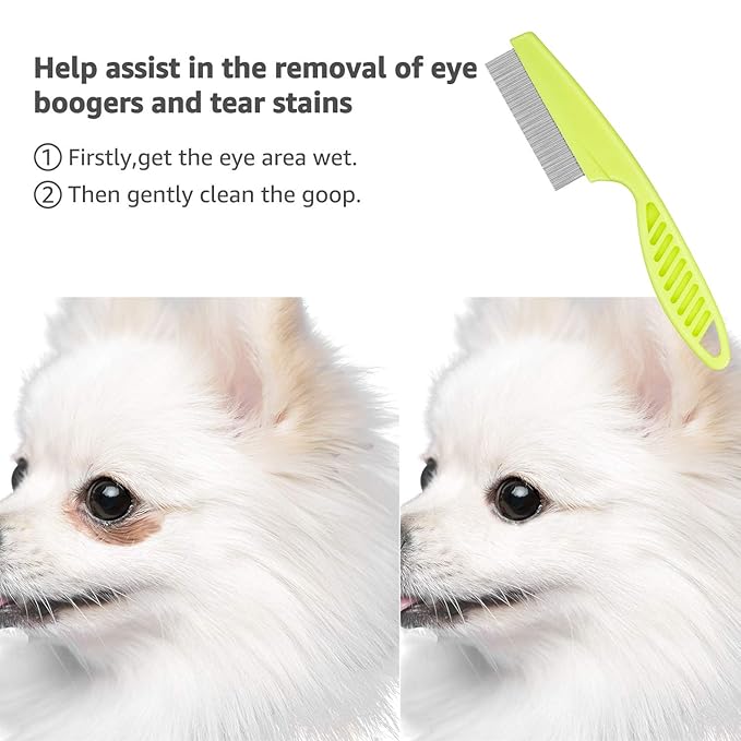 Flea Comb for Cats Dog Comb Lice Comb Metal Teeth Durable Tear Stain Dog Combs Remove Float Hair Combing Tangled Hair Dandruff Pet Comb Grooming Set 3 Pieces Add Storage Pouch (Green)
