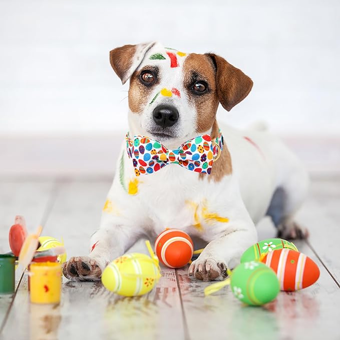 Unique Style Paws Easter Day Dog Collar with Bow Colorful Egg Rabbit Dog Collar Bowtie Bowtie Collar for Large Medium Small Dogs